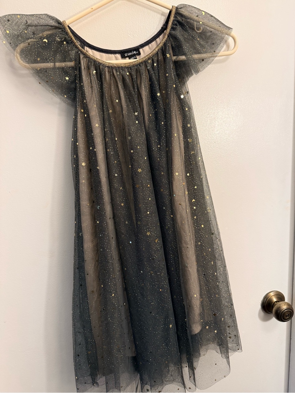 Zunie Black Tulle Dress with Gold Star Details
